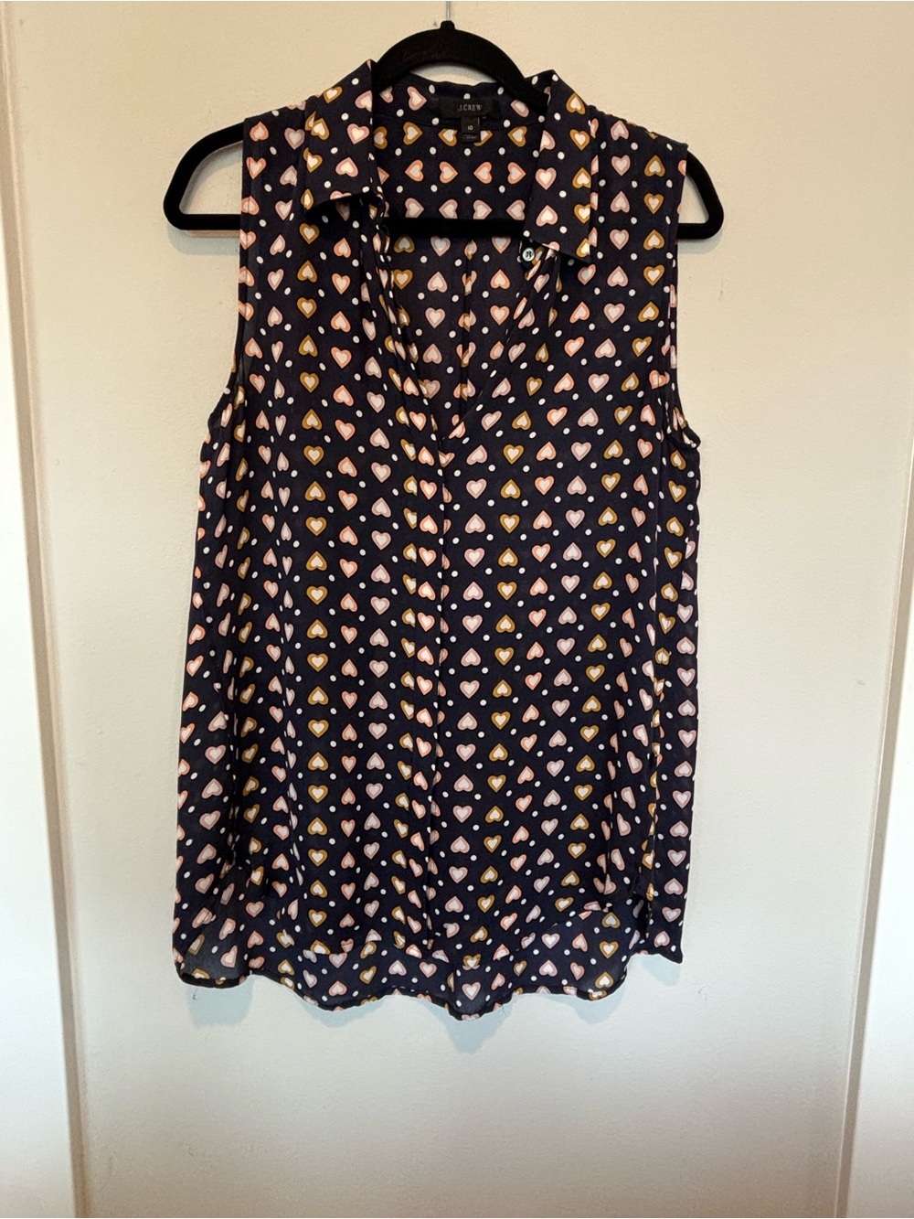 J. Crew Navy Sleeveless Silk Heart-Print Camisole